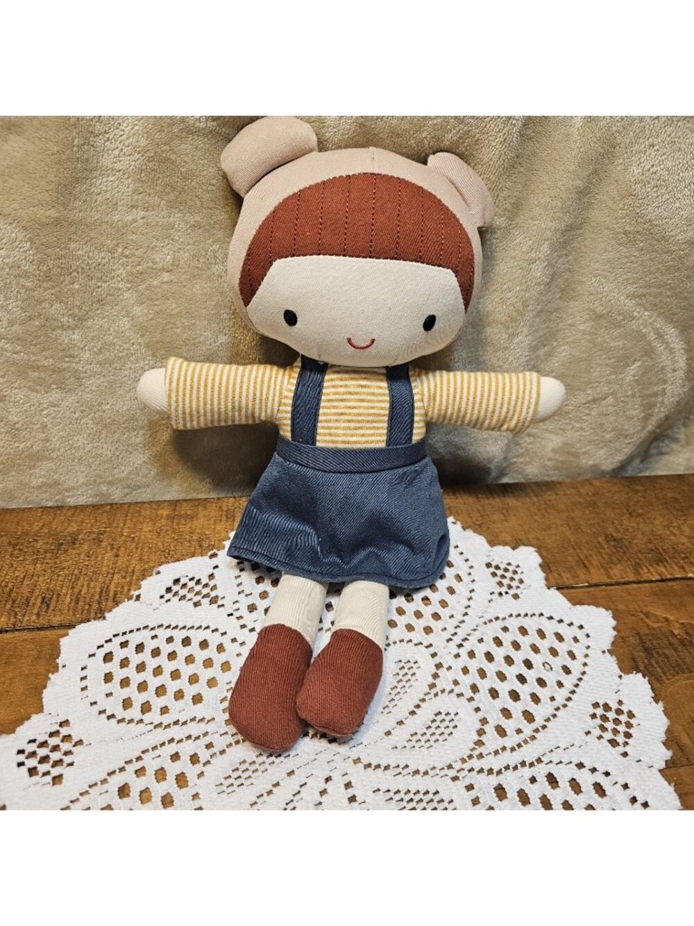 Linzy Toy Organic Maple Rag Doll Plush Toy 13" Tall With Bear Like Ears